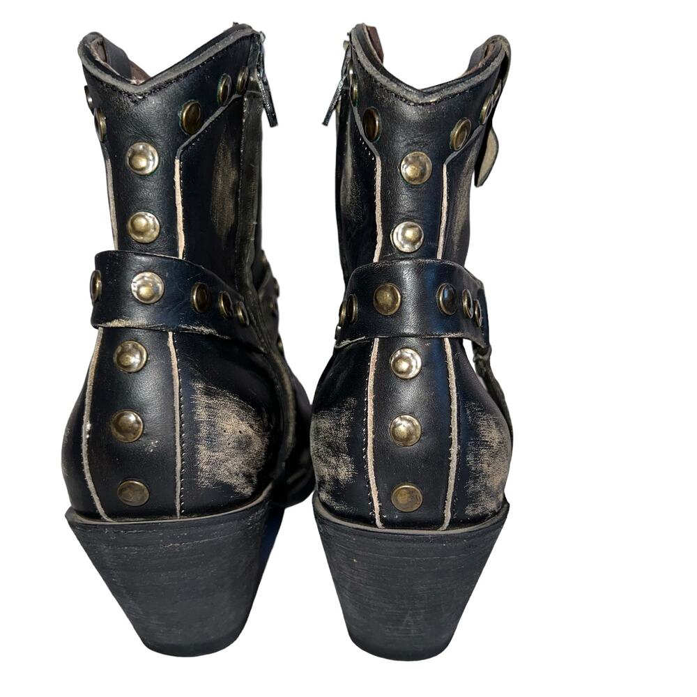 OG by Old Gringo Studded Distressed Harness Boot Bootie  Leather 3" Heel Black 8 - Picture 6 of 16